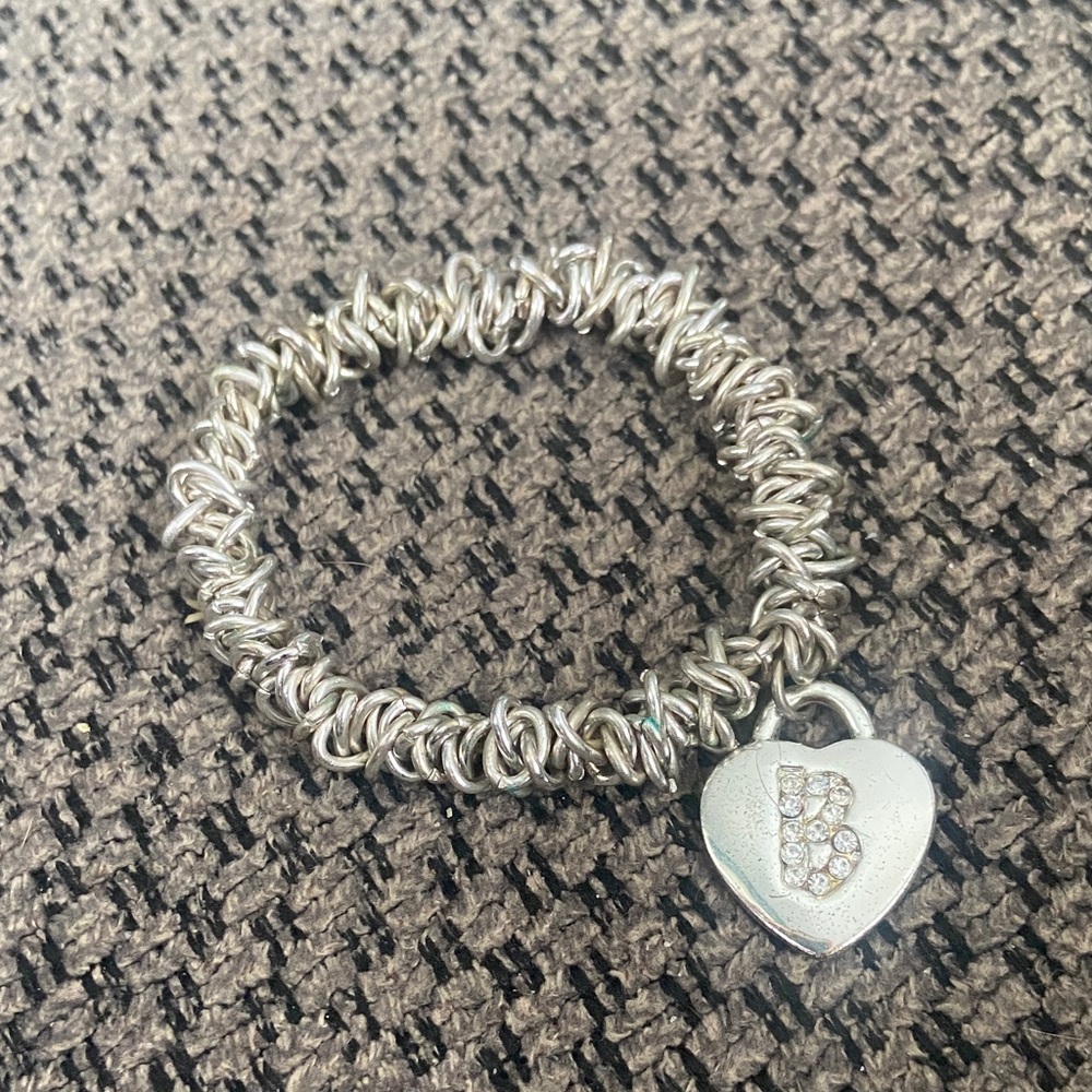 Elegant Silver Heart Charm Bracelet with elastic wristband